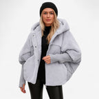 Klara – Dámská oversize prošívaná bunda s kapucí a žebrovanými manžetami, casual