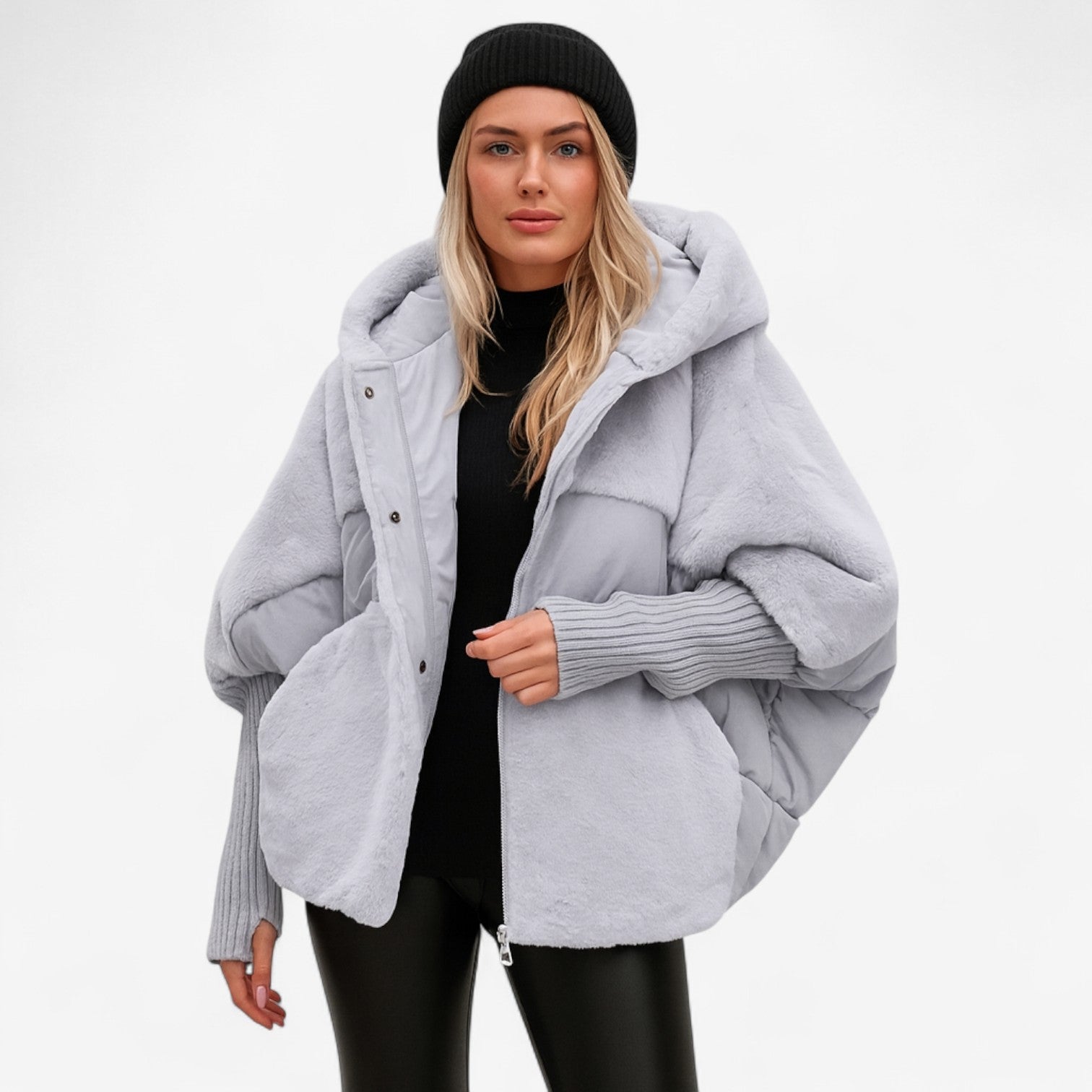 Klara – Dámská oversize prošívaná bunda s kapucí a žebrovanými manžetami, casual