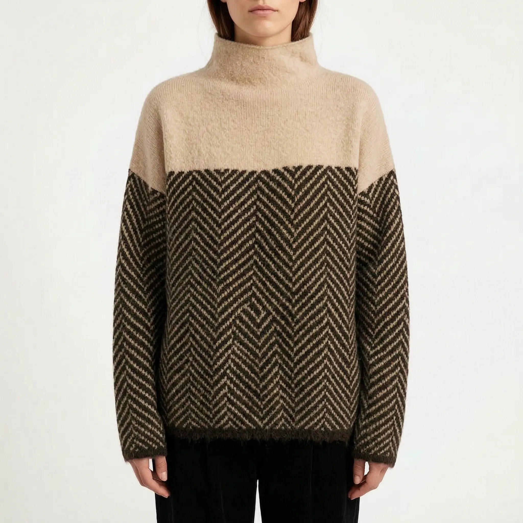 Luźny Sweter Damski Z Golfem - Codzienne Stylizacje 
