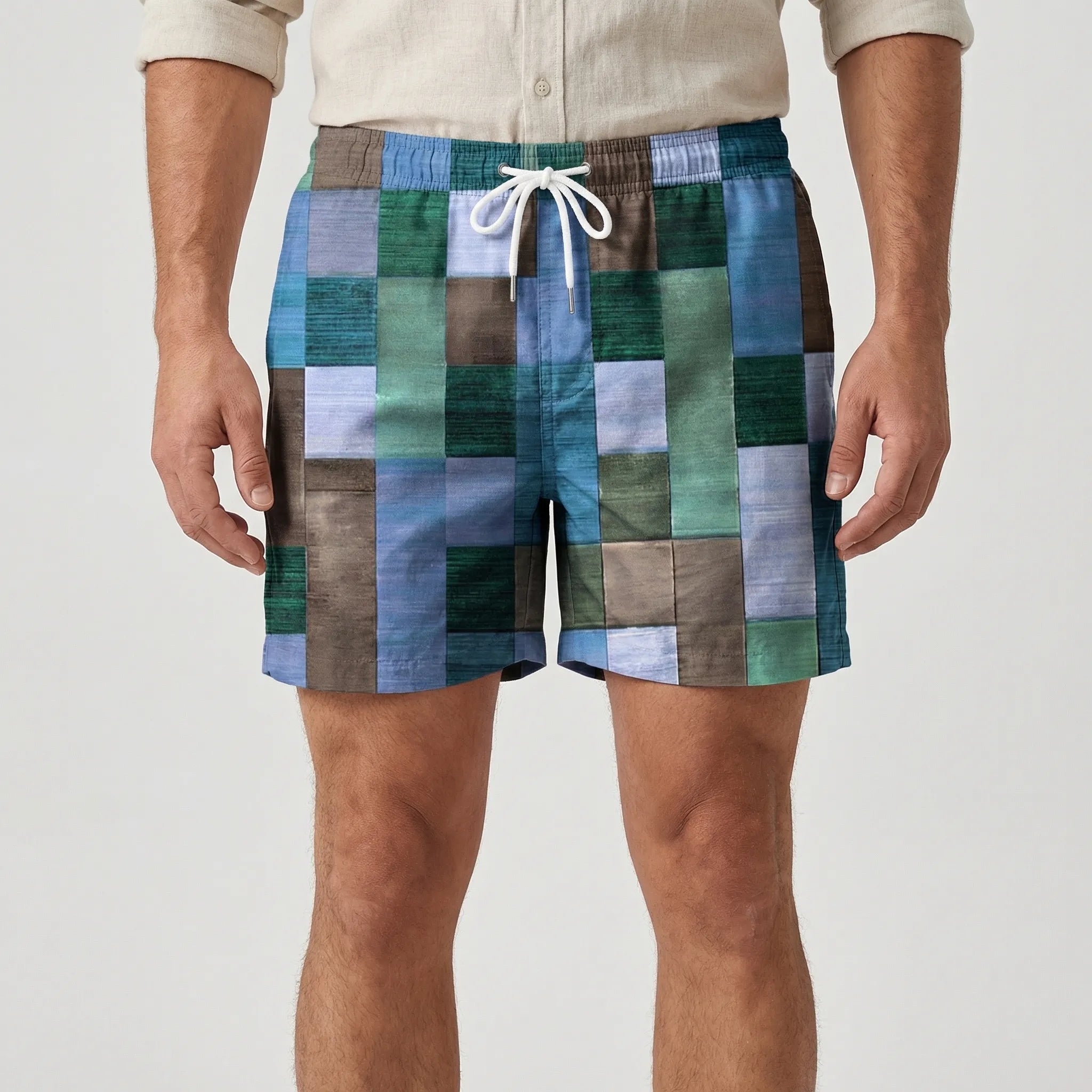 Męskie Spodenki Z Kolorowym Wzorem W Kratę - Wypoczynek Na Plaży 