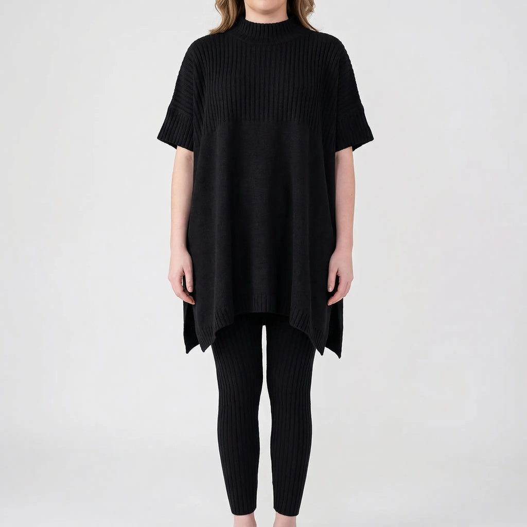 Prążkowany Komplet Bluzka I Legginsy - Codzienny Casualowy Look 