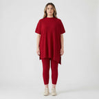 Prążkowany Komplet Bluzka I Legginsy - Codzienny Casualowy Look 