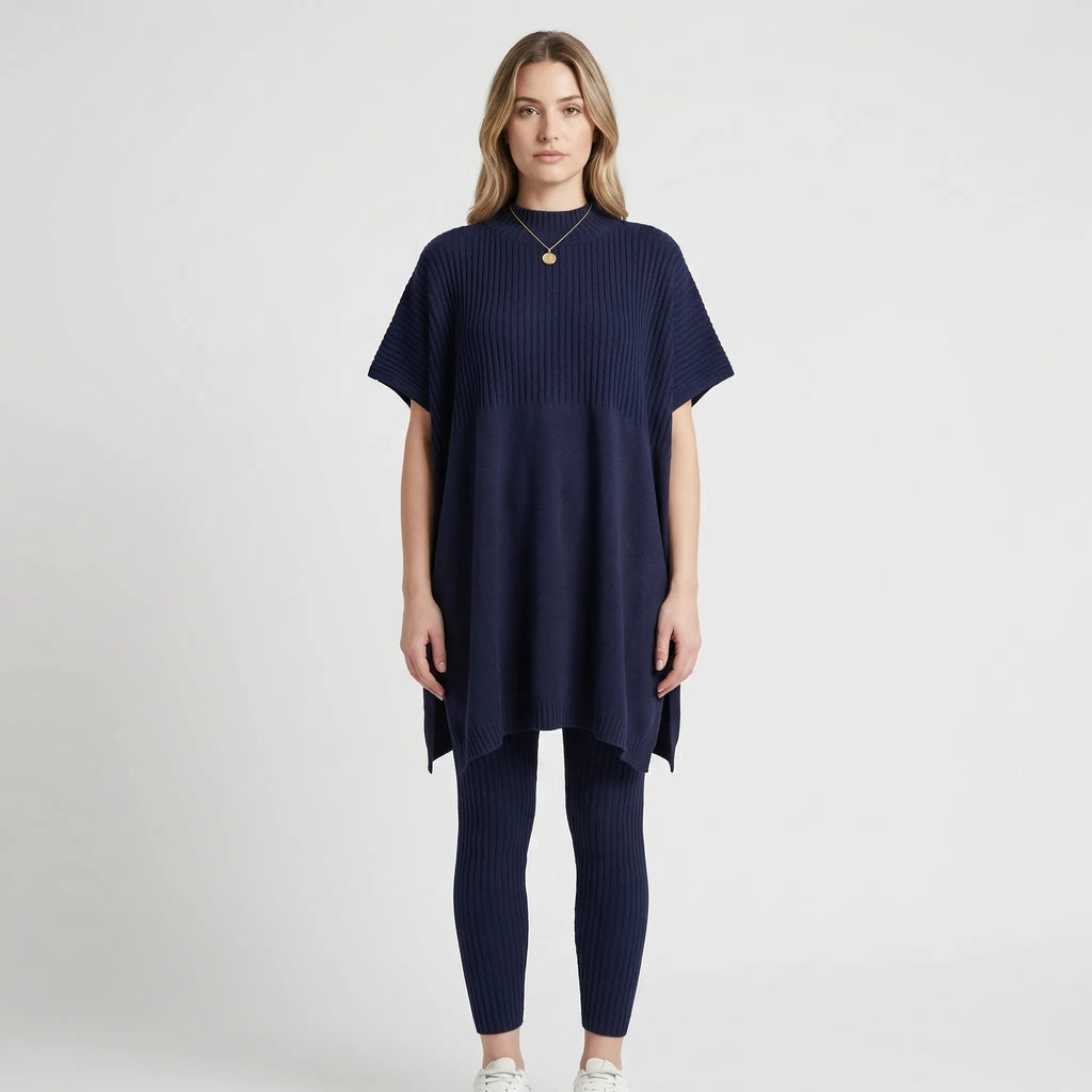 Prążkowany Komplet Bluzka I Legginsy - Codzienny Casualowy Look 