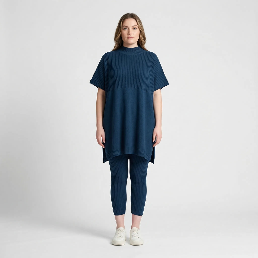 Prążkowany Komplet Bluzka I Legginsy - Codzienny Casualowy Look 