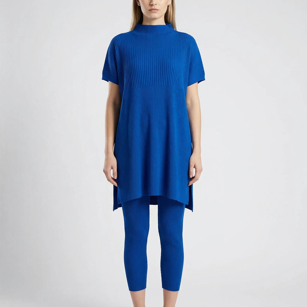 Prążkowany Komplet Bluzka I Legginsy - Codzienny Casualowy Look 