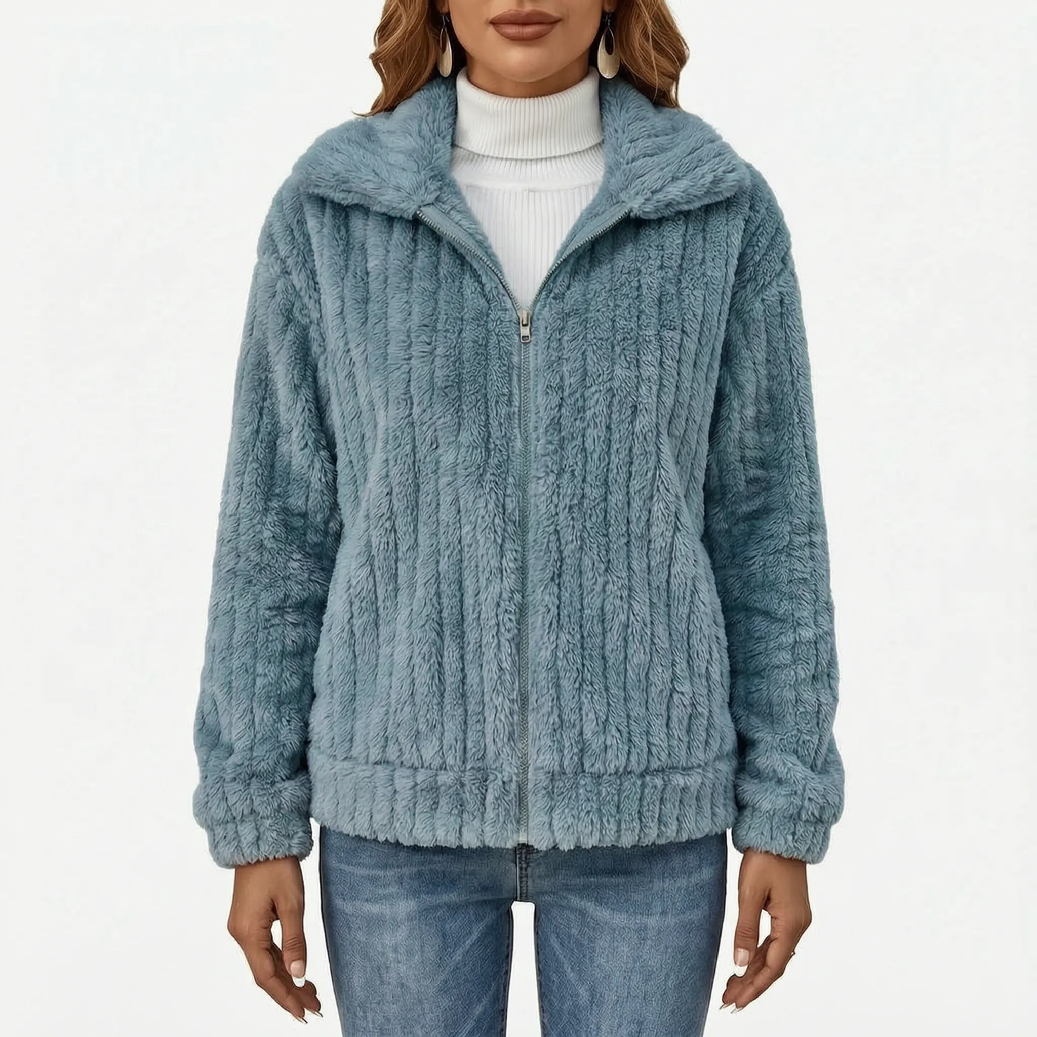 Puszysty Zapinany Sweter Kardigan - Codzienne Spacery 