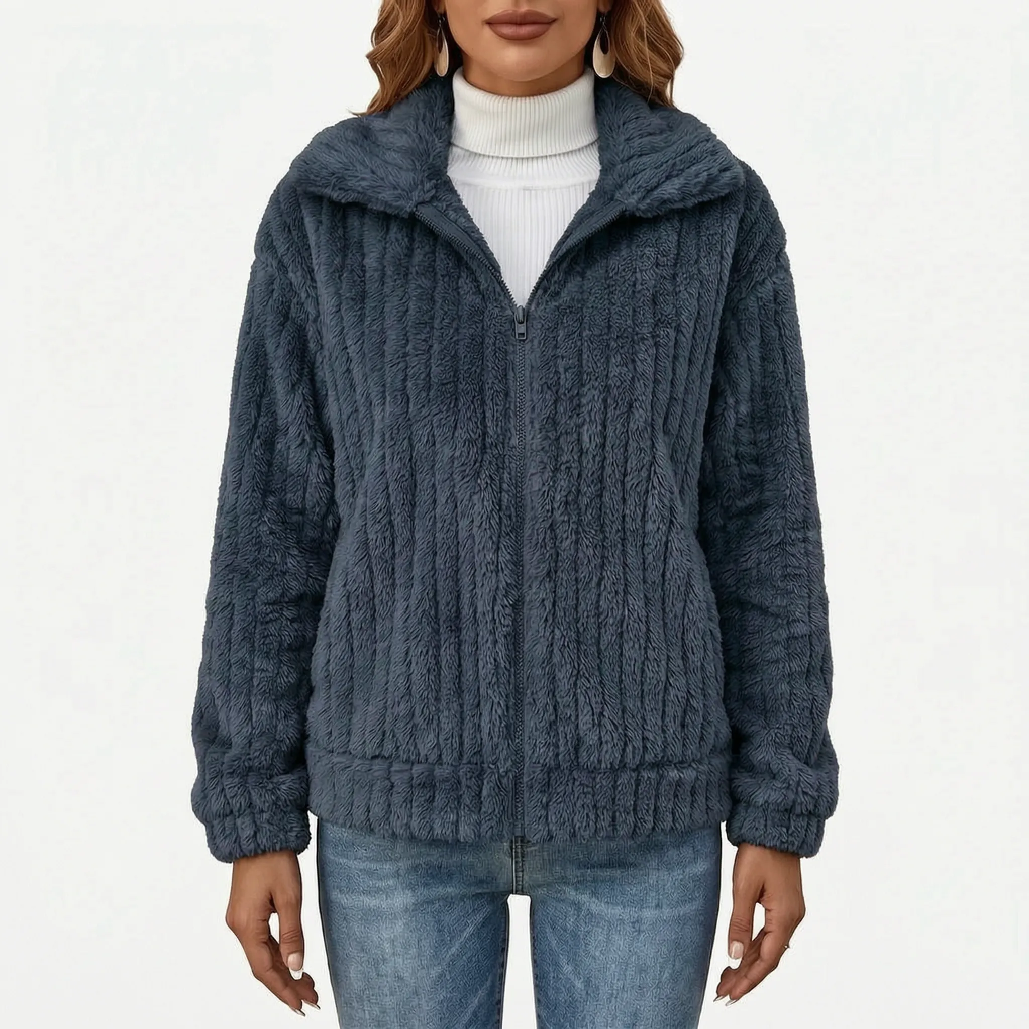 Puszysty Zapinany Sweter Kardigan - Codzienne Spacery 