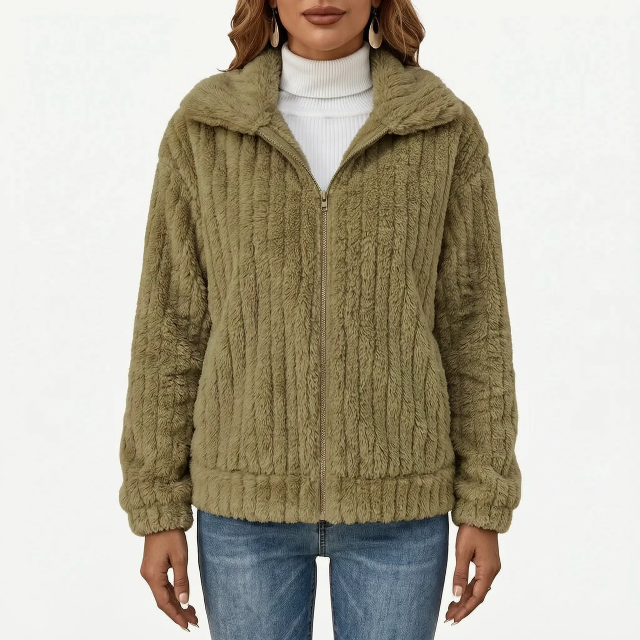 Puszysty Zapinany Sweter Kardigan - Codzienne Spacery 