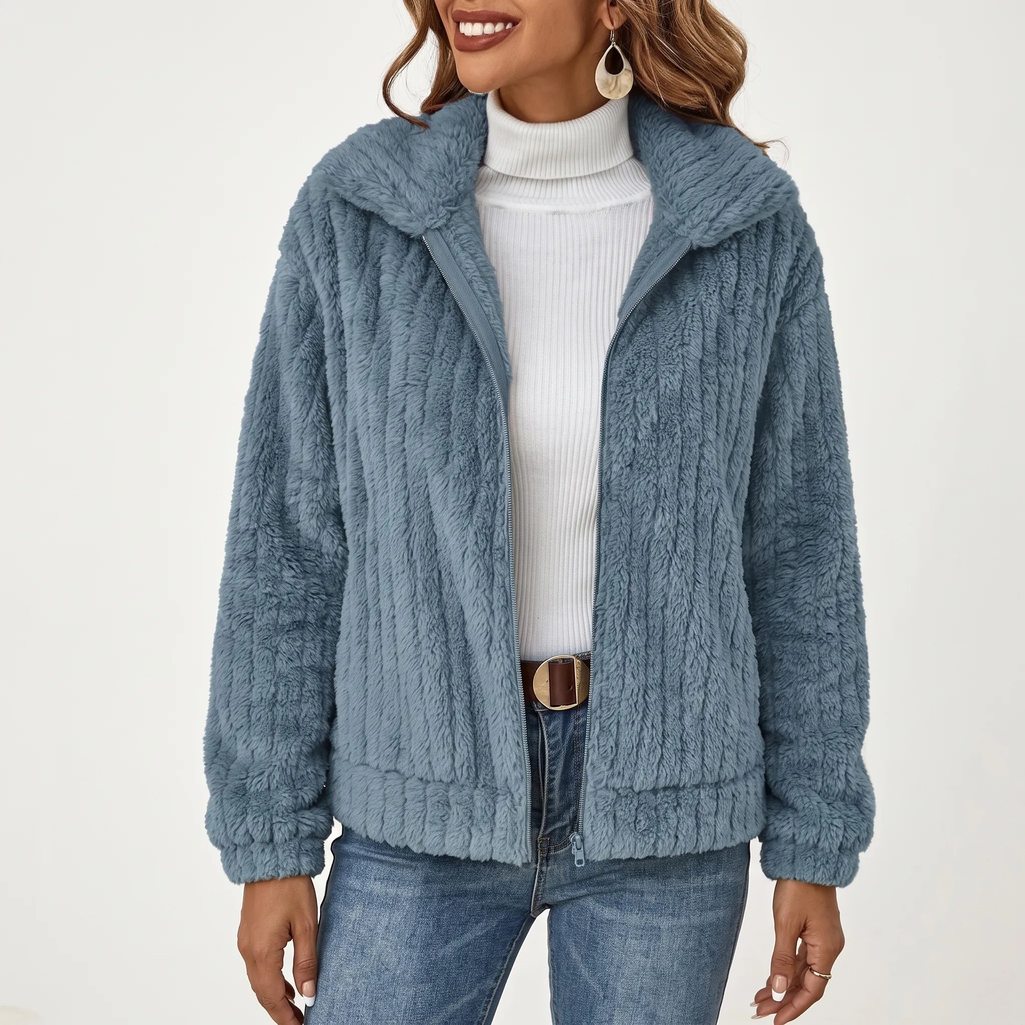 Puszysty Zapinany Sweter Kardigan - Codzienne Spacery 