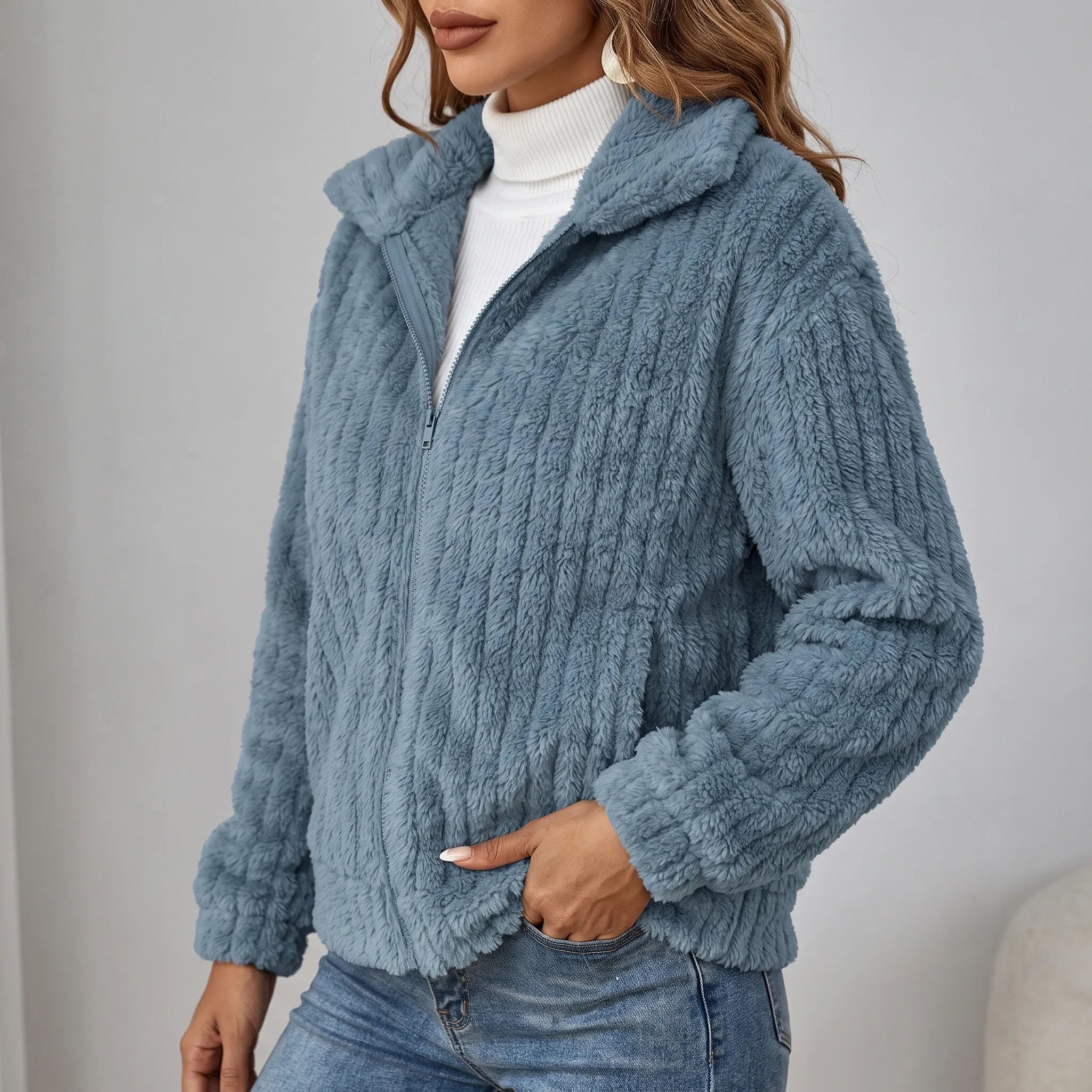 Puszysty Zapinany Sweter Kardigan - Codzienne Spacery 