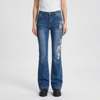 Rozszerzane Dzinsy Z Haftem Różanym - Codzienny Miejski Look 