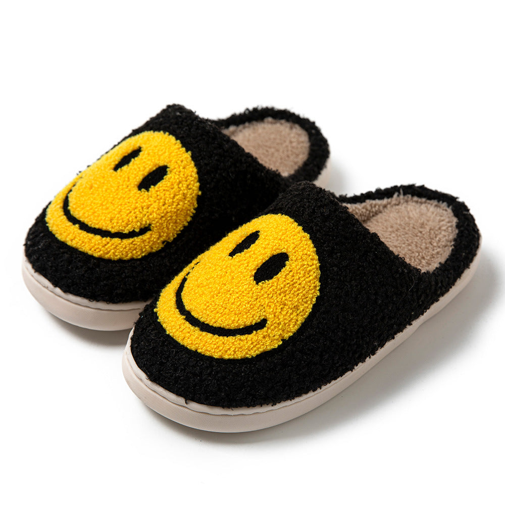 Livia – Women's Slippers with Embroidered Smile and Soft Fur