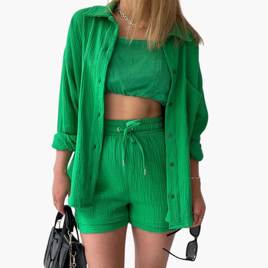Liora – Damski Zestaw Koordynacyjny Oversized z Krótką Bluzką i Zapięciem na Guziki