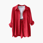 Liora – Damski Zestaw Koordynacyjny Oversized z Krótką Bluzką i Zapięciem na Guziki