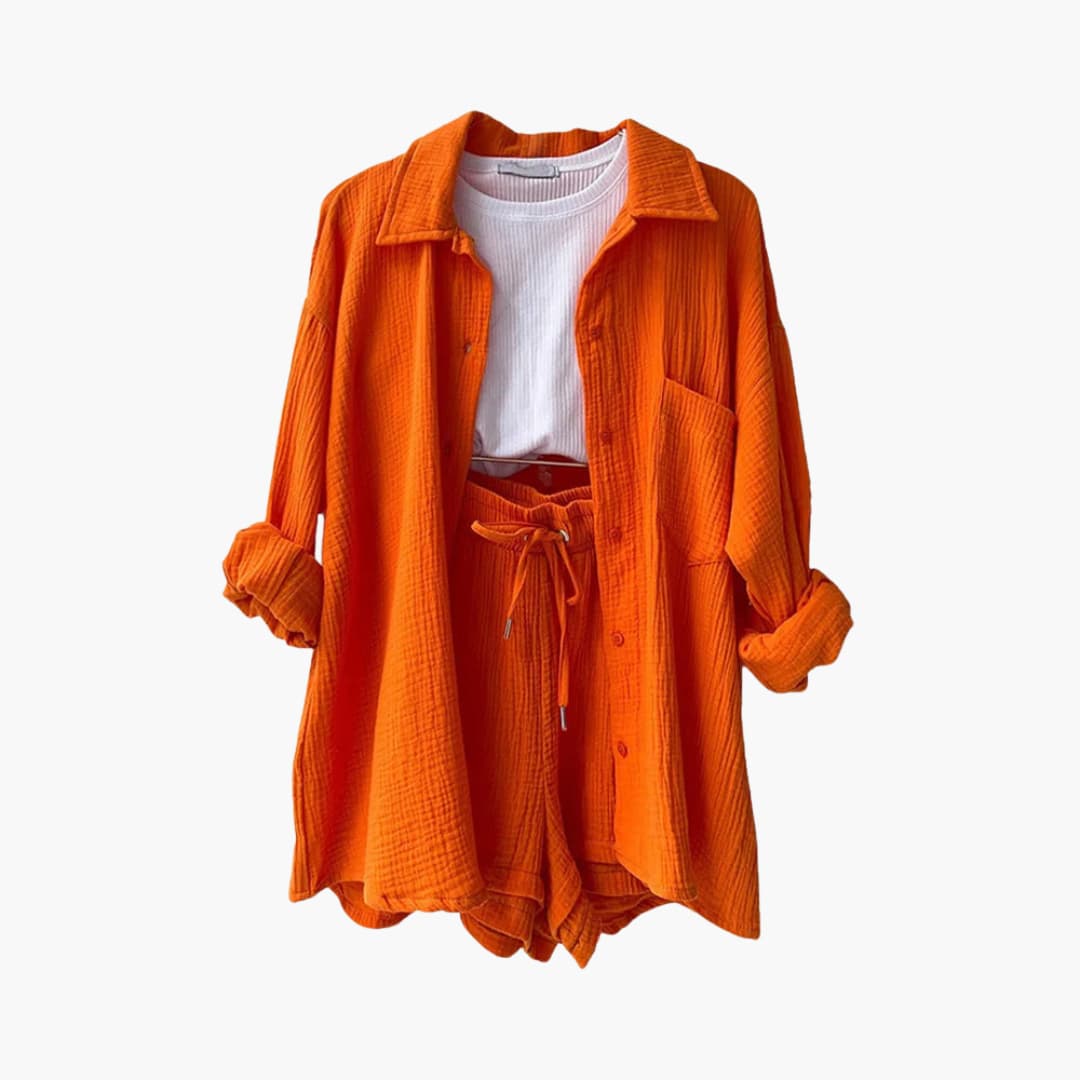 Liora – Damski Zestaw Koordynacyjny Oversized z Krótką Bluzką i Zapięciem na Guziki