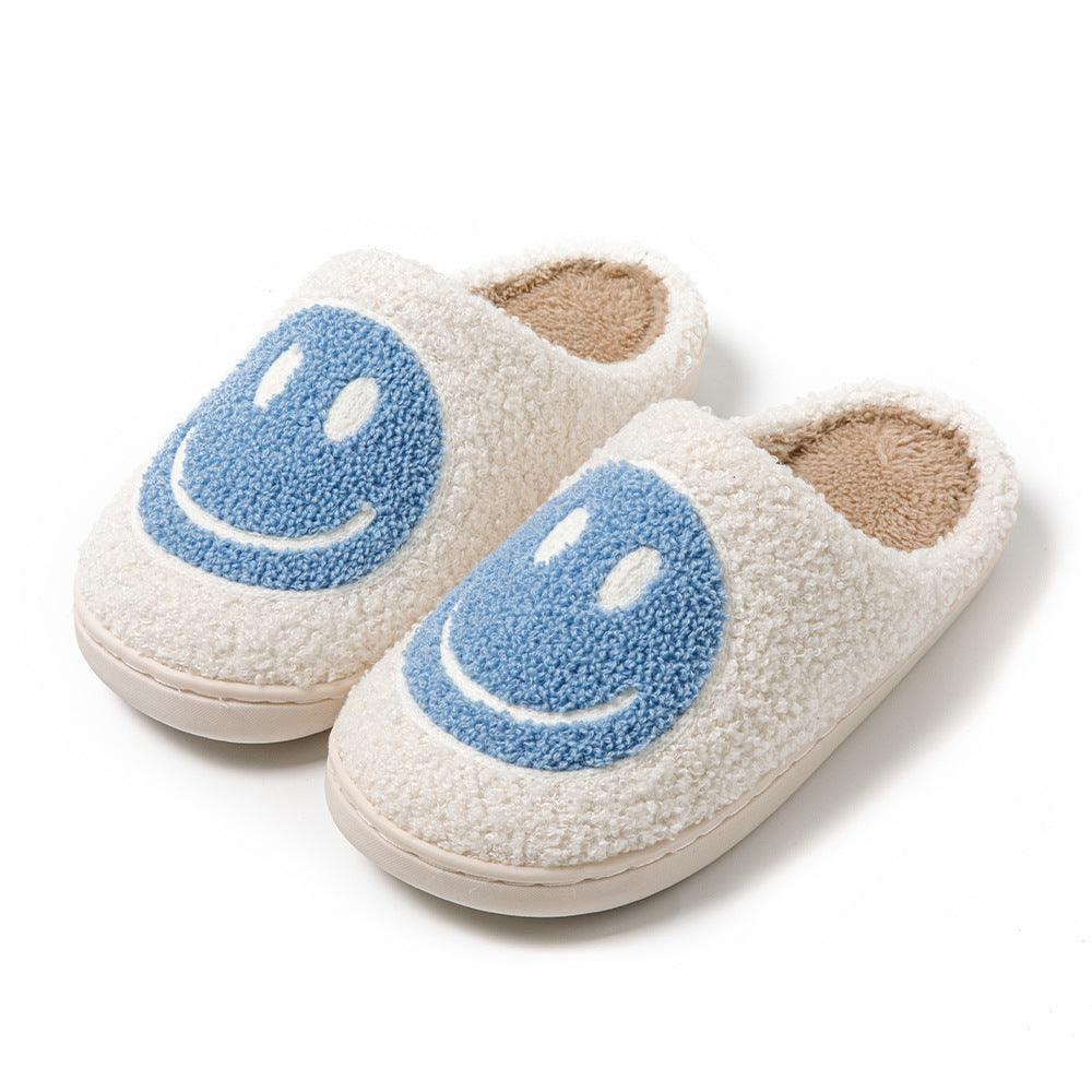 Livia – Women's Slippers with Embroidered Smile and Soft Fur
