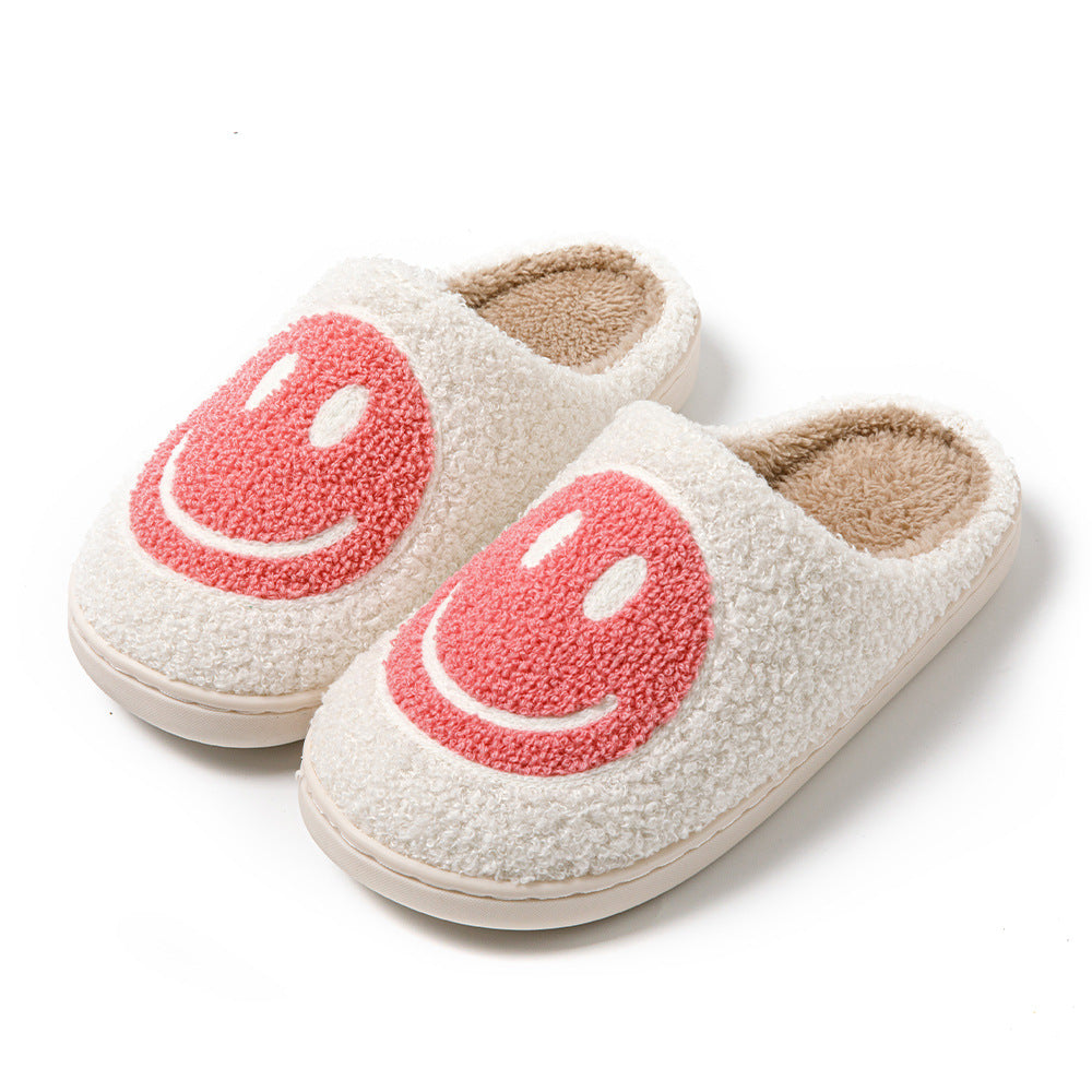 Livia – Women's Slippers with Embroidered Smile and Soft Fur