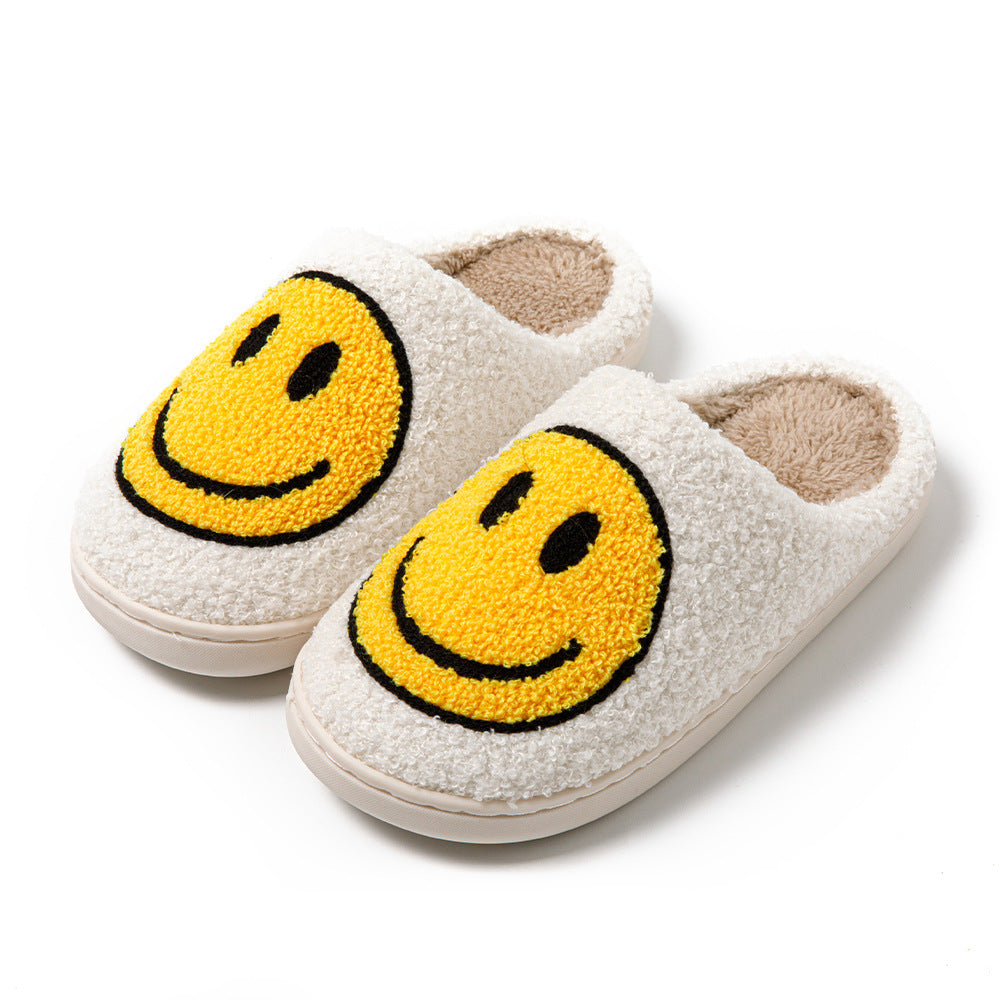 Livia – Women's Slippers with Embroidered Smile and Soft Fur