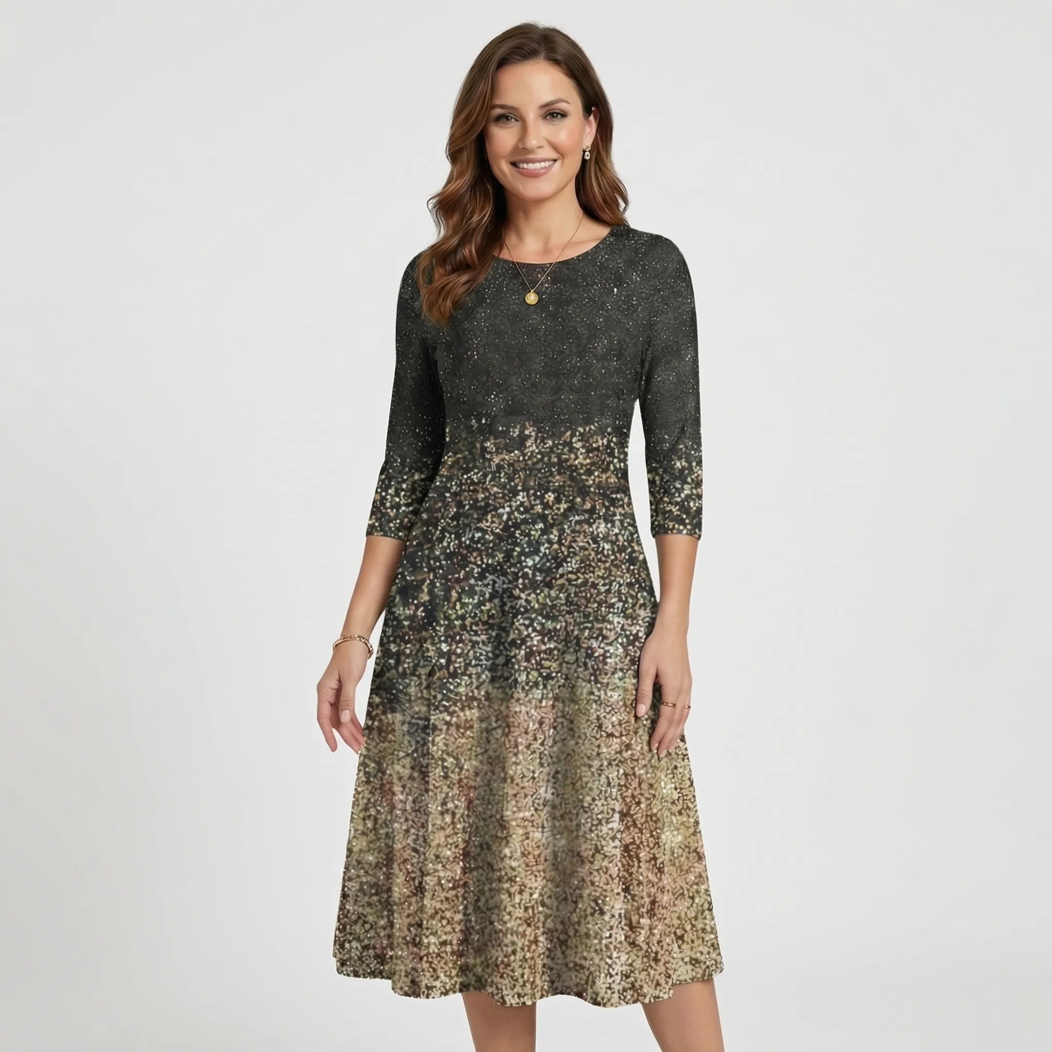 Sukienka Midi Z Rękawem Trzyczwartym - Na Eleganckie Wieczory 