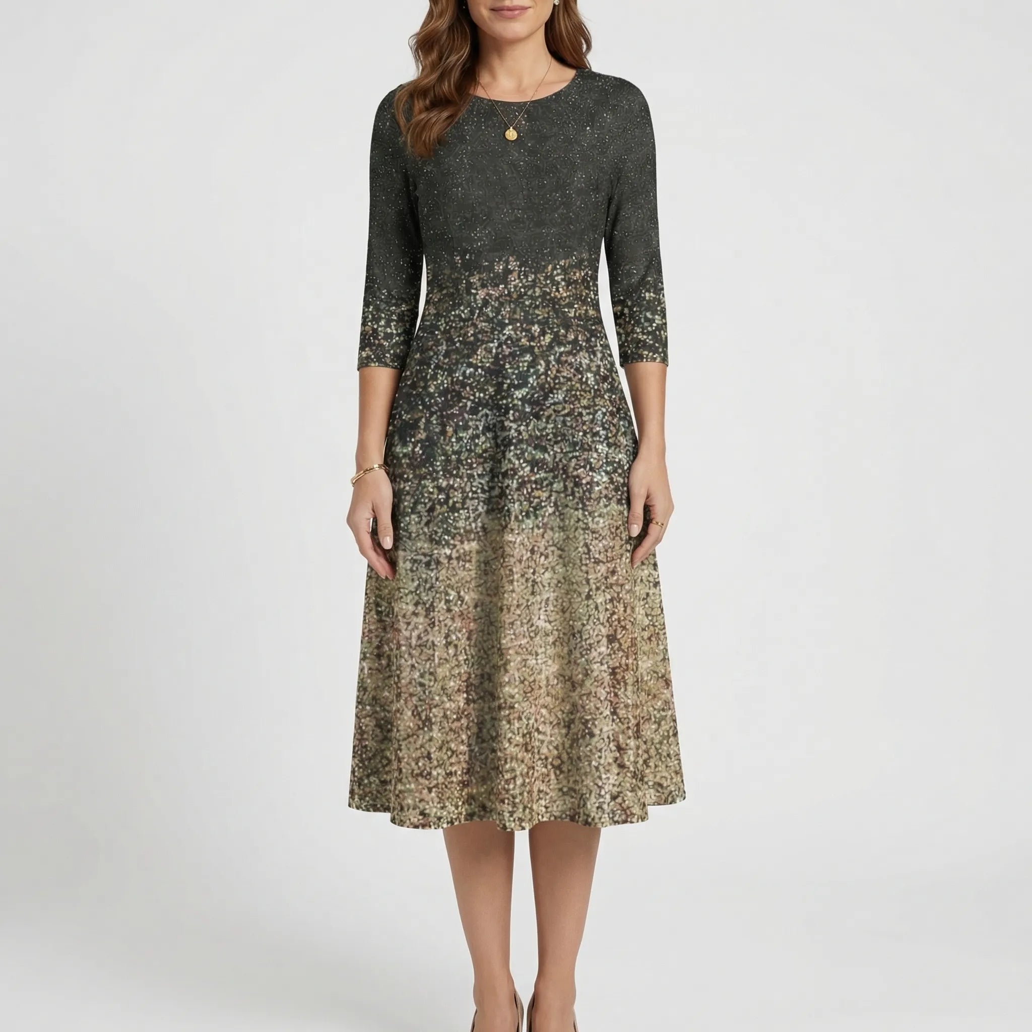 Sukienka Midi Z Rękawem Trzyczwartym - Na Eleganckie Wieczory 