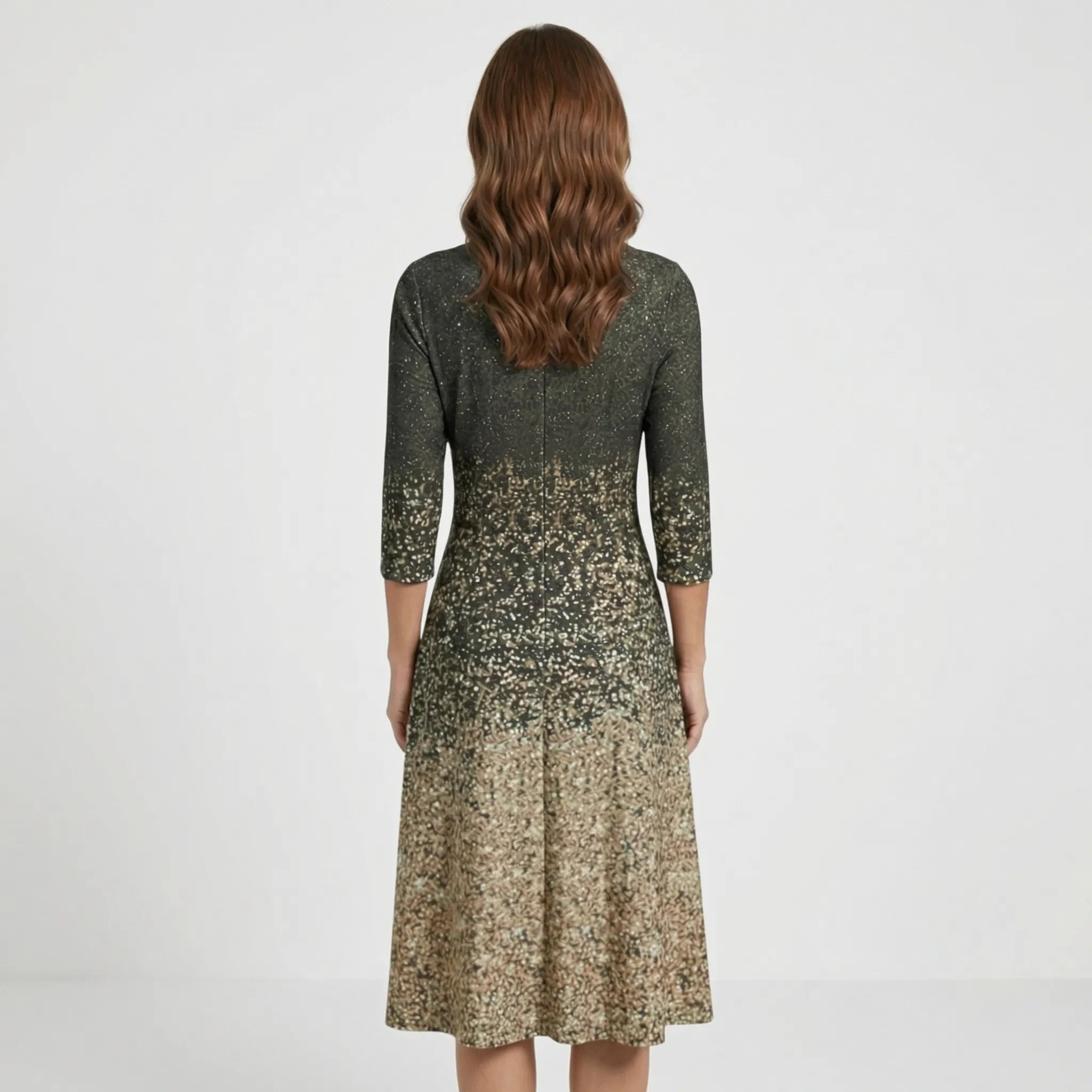 Sukienka Midi Z Rękawem Trzyczwartym - Na Eleganckie Wieczory 