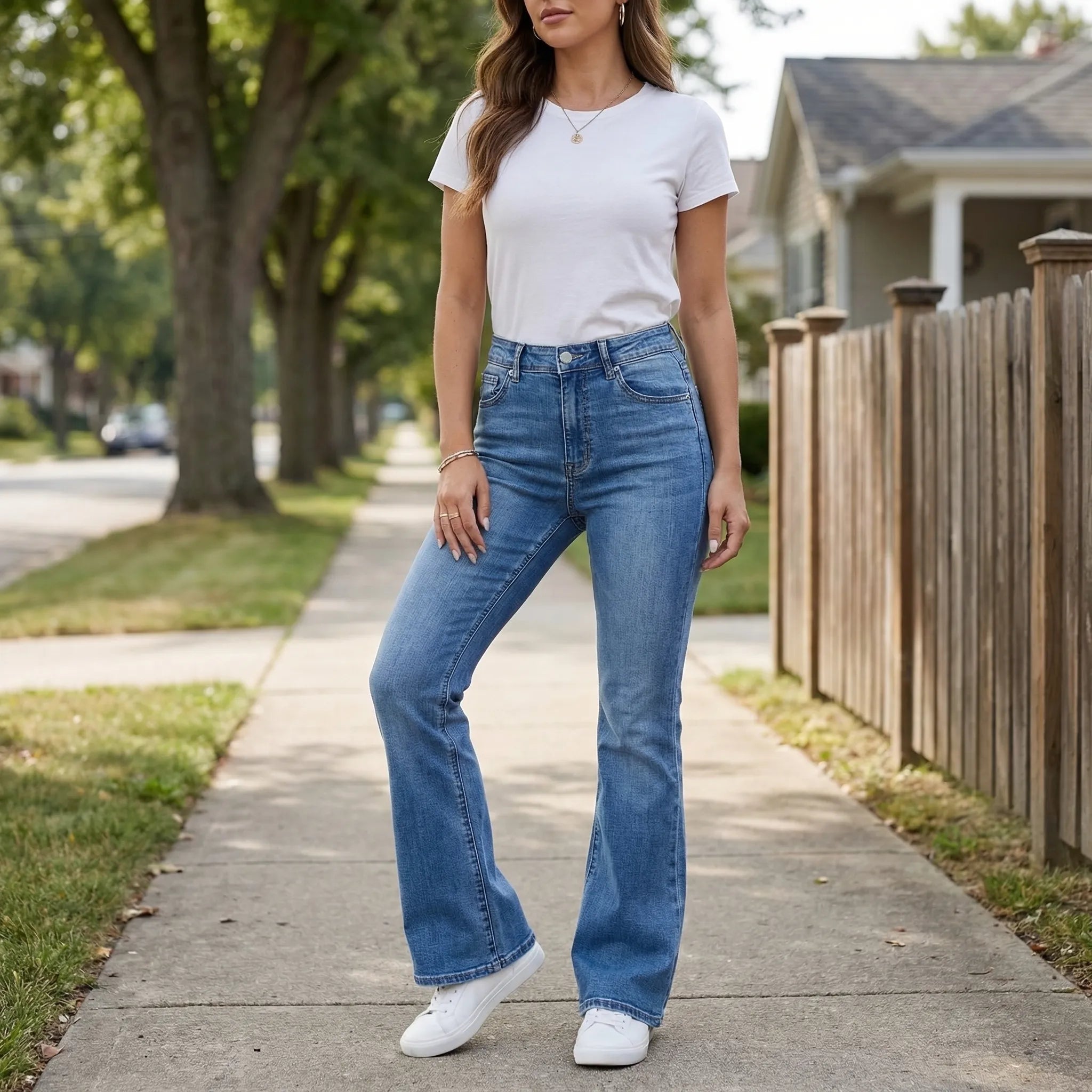 Szerokie Spodnie Z Wysokim Stanem - Codzienny Spacer W Mieście 