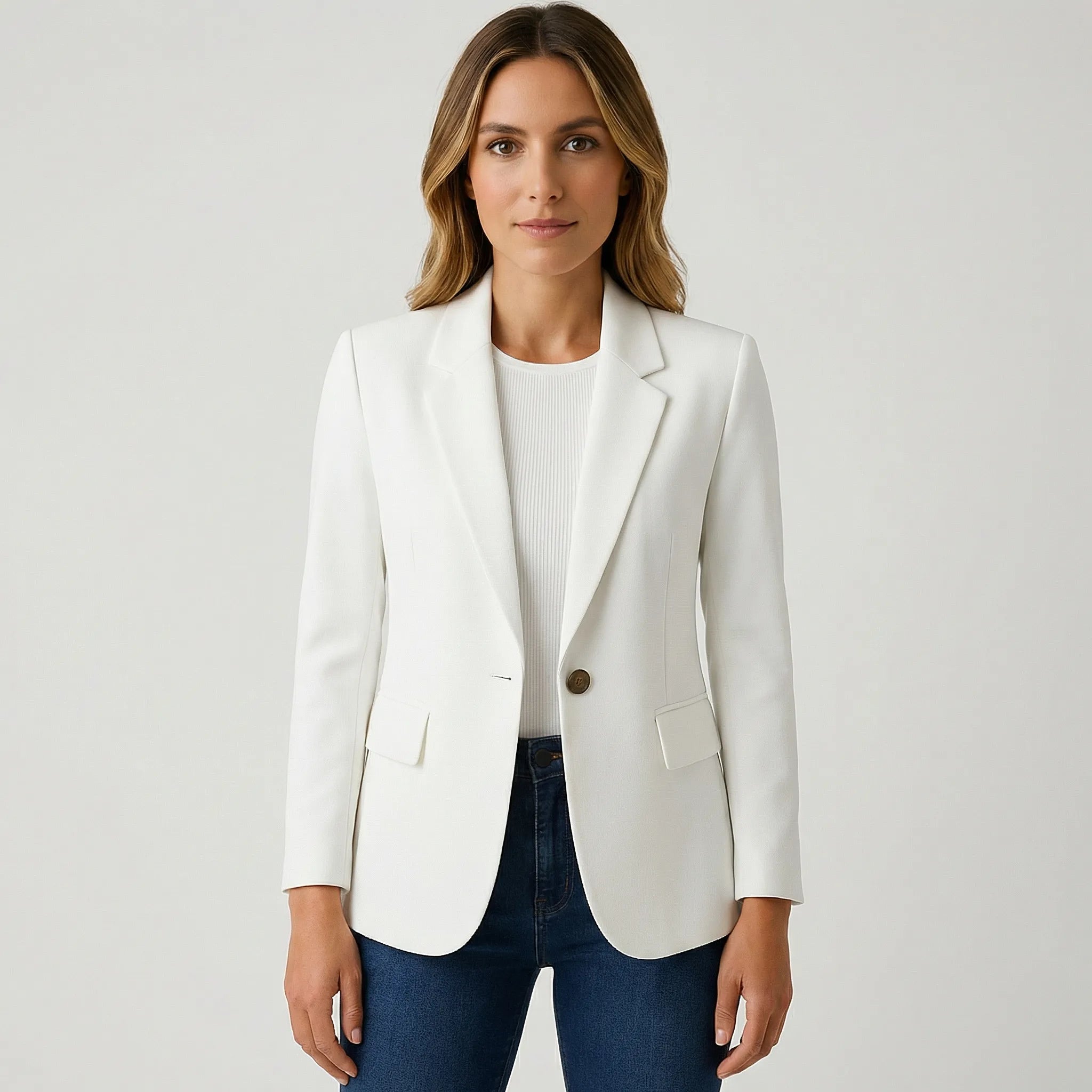 Taliowana Marynarka Damska Z Guzikiem - Stylizacje Do Biura 