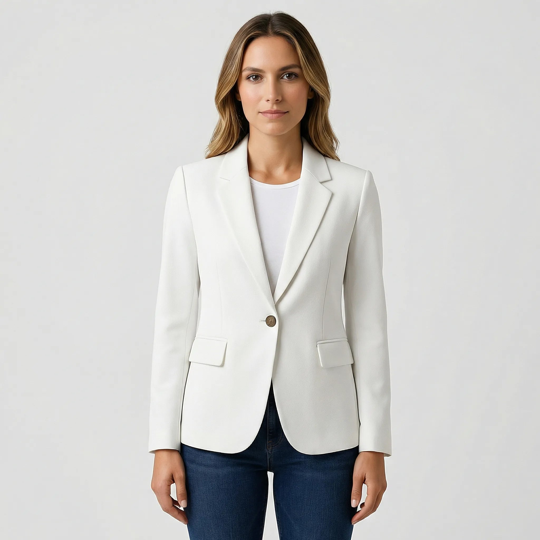 Taliowana Marynarka Damska Z Guzikiem - Stylizacje Do Biura 