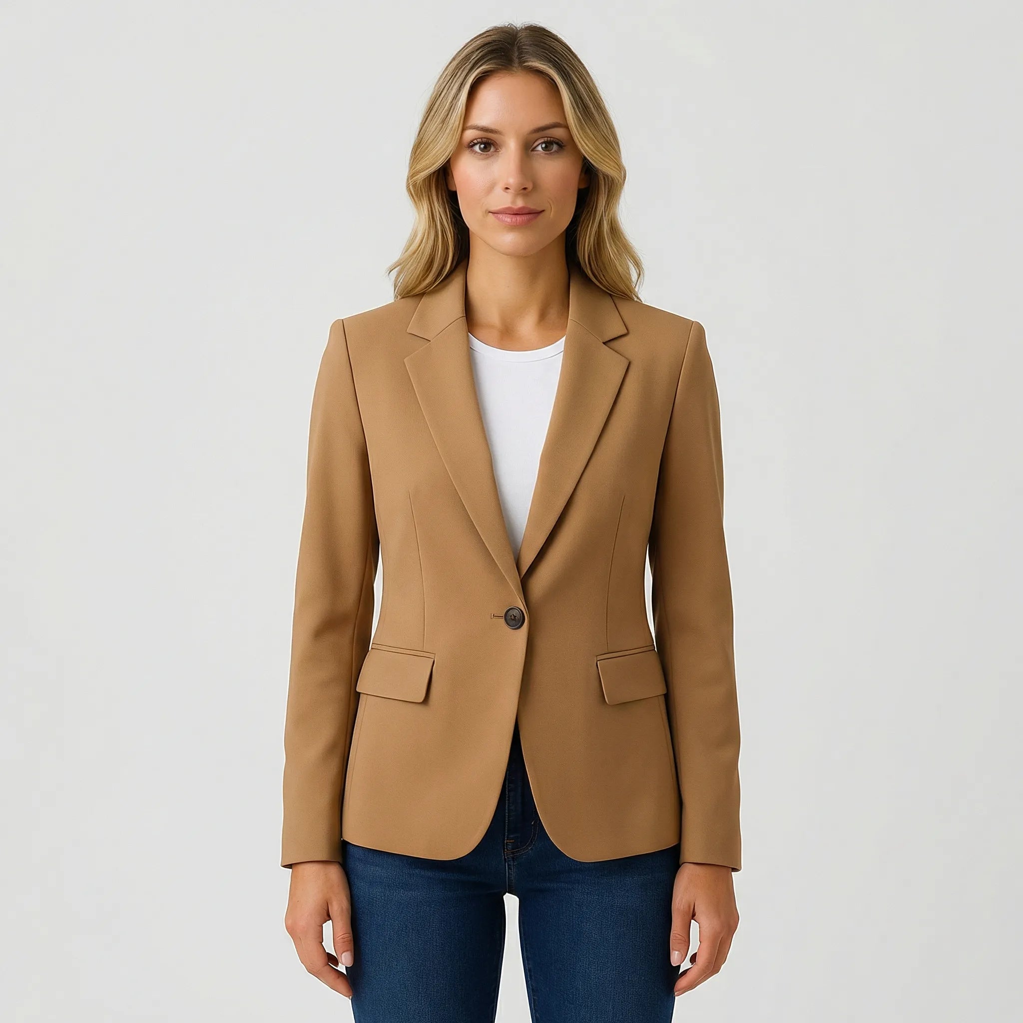 Taliowana Marynarka Damska Z Guzikiem - Stylizacje Do Biura 