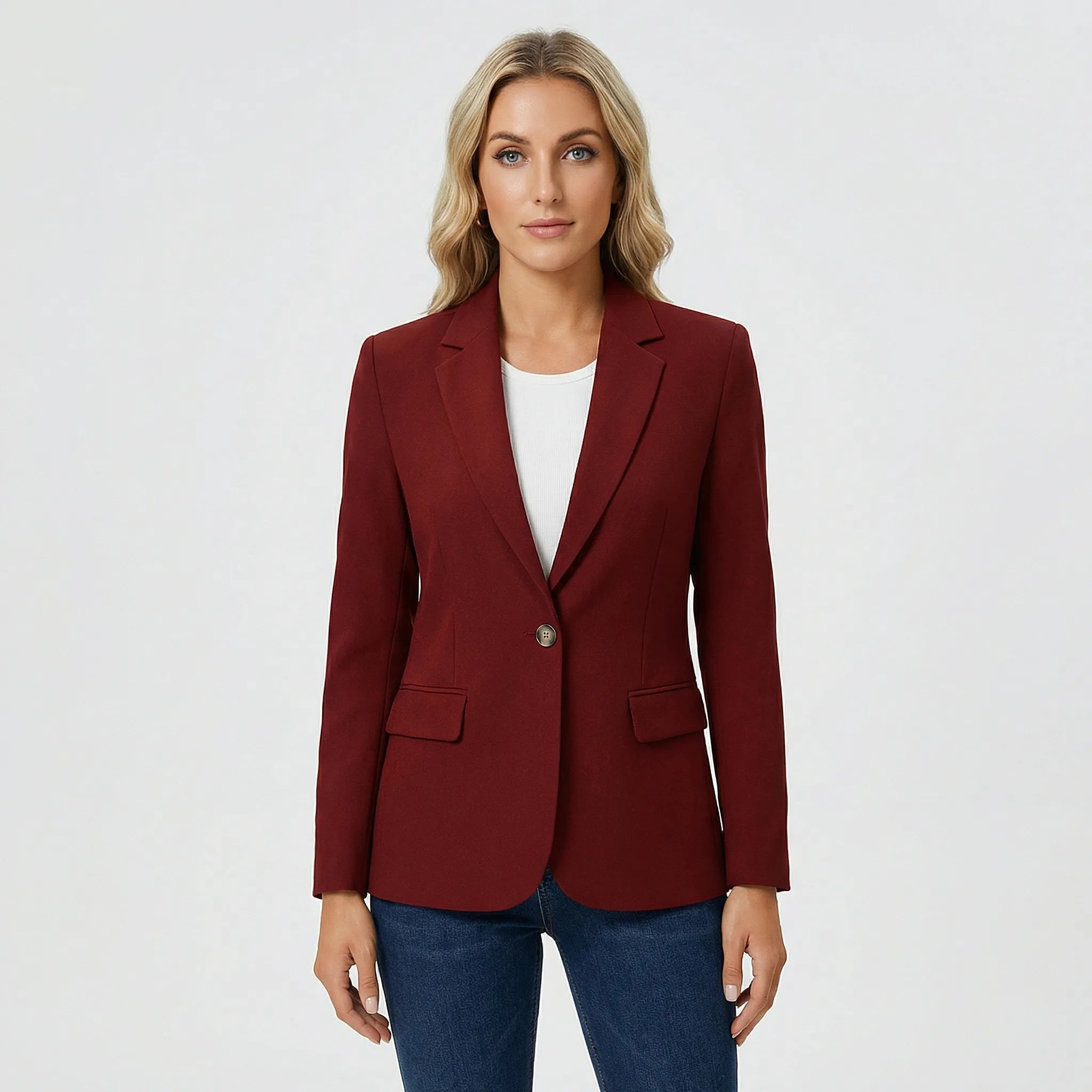 Taliowana Marynarka Damska Z Guzikiem - Stylizacje Do Biura 