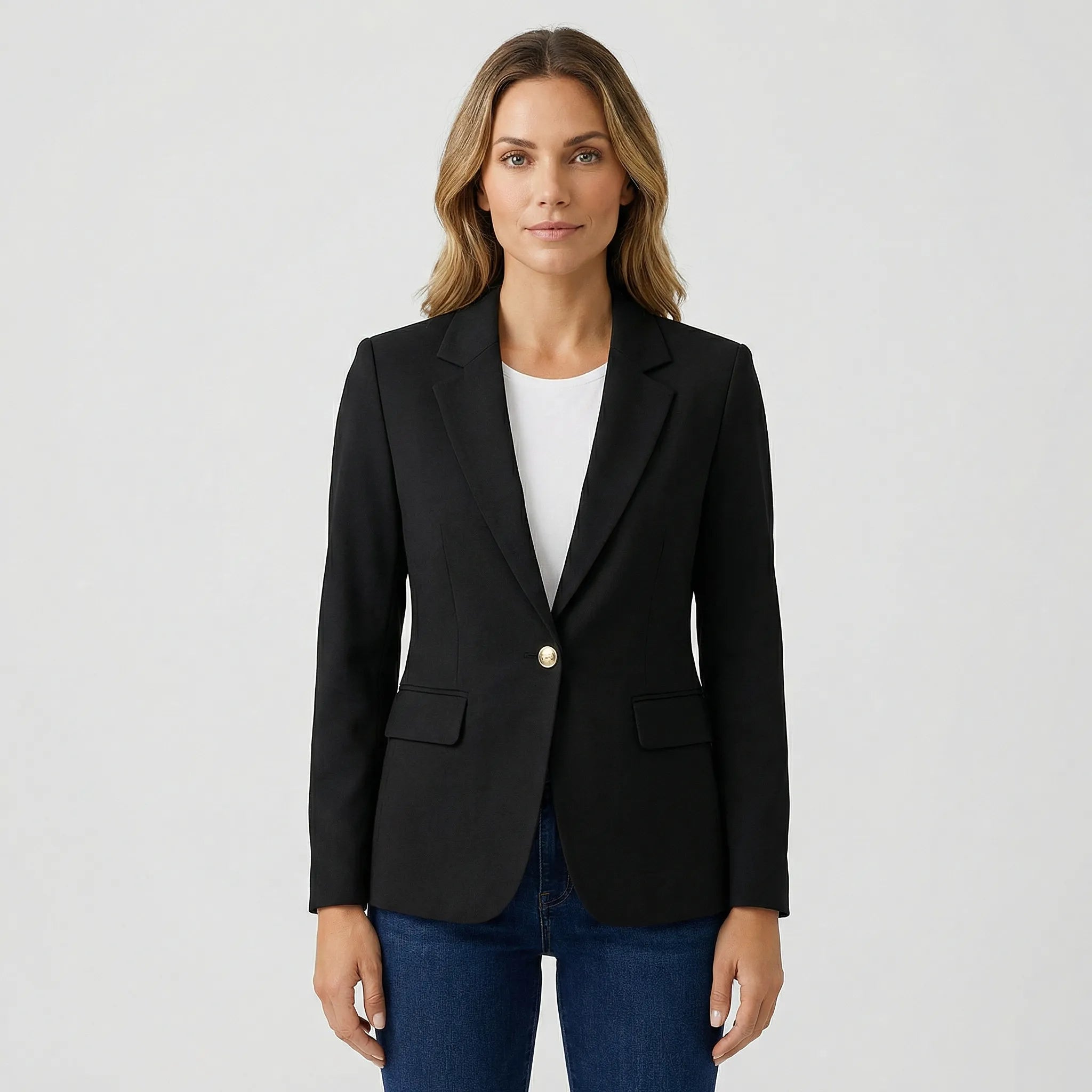 Taliowana Marynarka Damska Z Guzikiem - Stylizacje Do Biura 