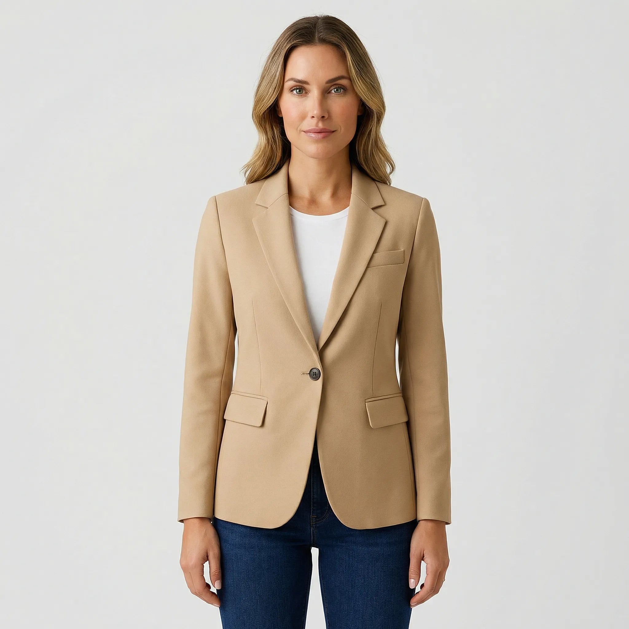 Taliowana Marynarka Damska Z Guzikiem - Stylizacje Do Biura 