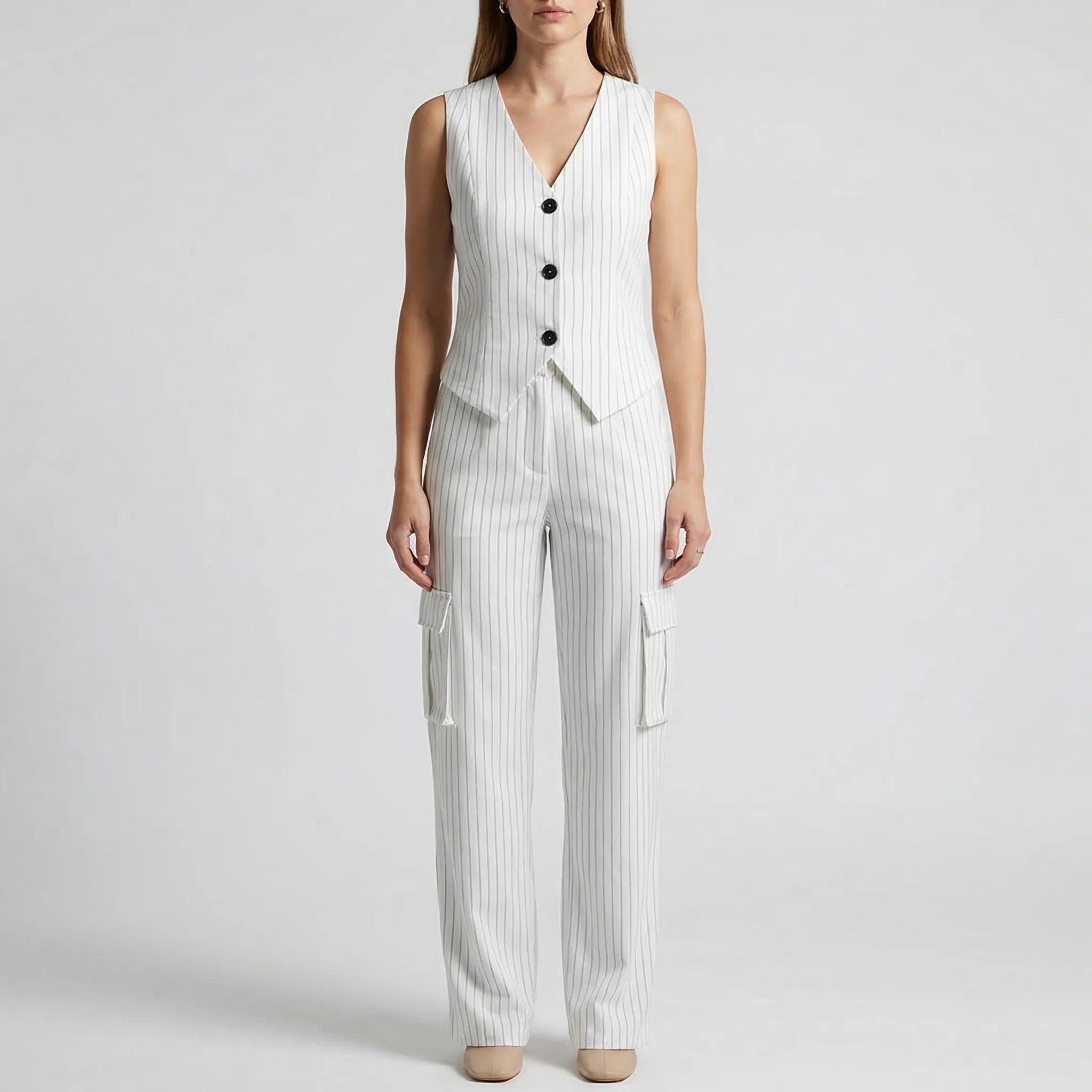 Trzyczęściowy Komplet W Pionowe Paski - Stylizacja Do Biura 