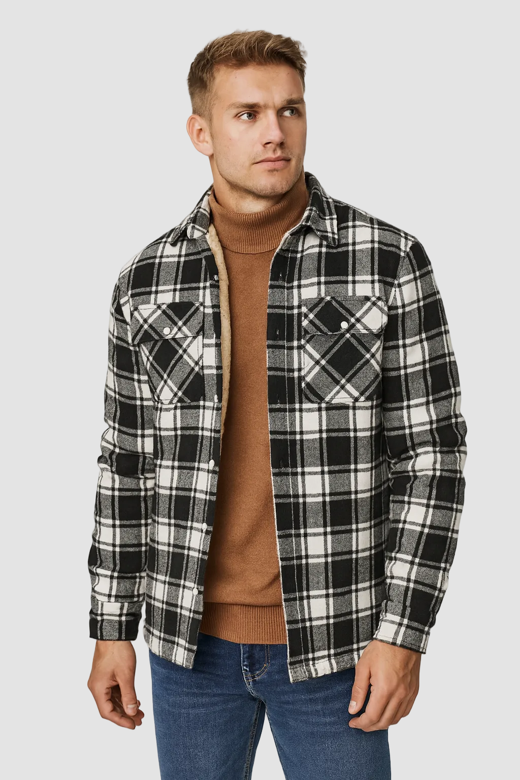 Valentin – Męska Outdoor Kamizelka w Kratkę z Miękką Podszewką Polarową