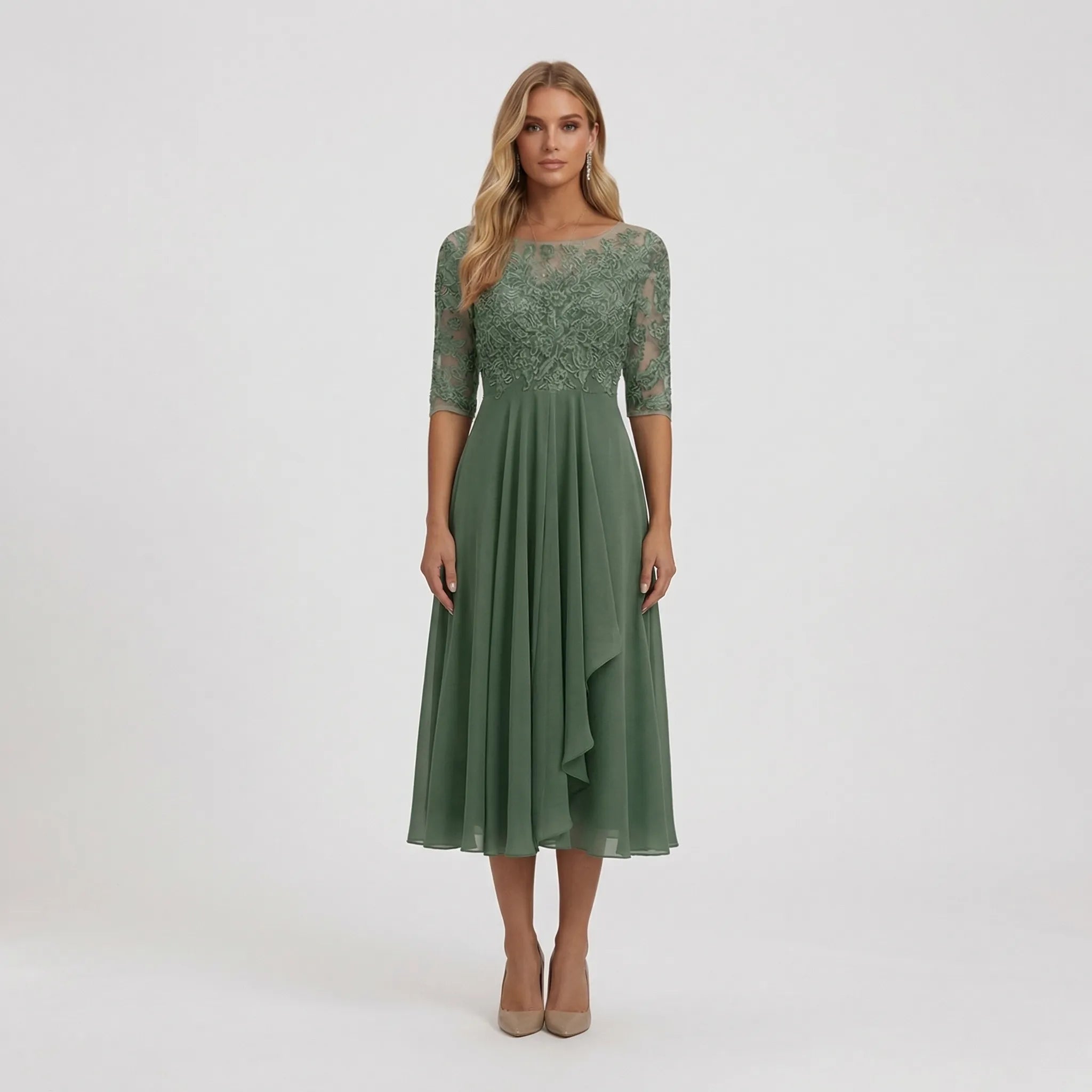 Wieczorowa Sukienka Midi Z Koronkowym Gorsetem - Eleganckie Wyjścia Wieczorowe 