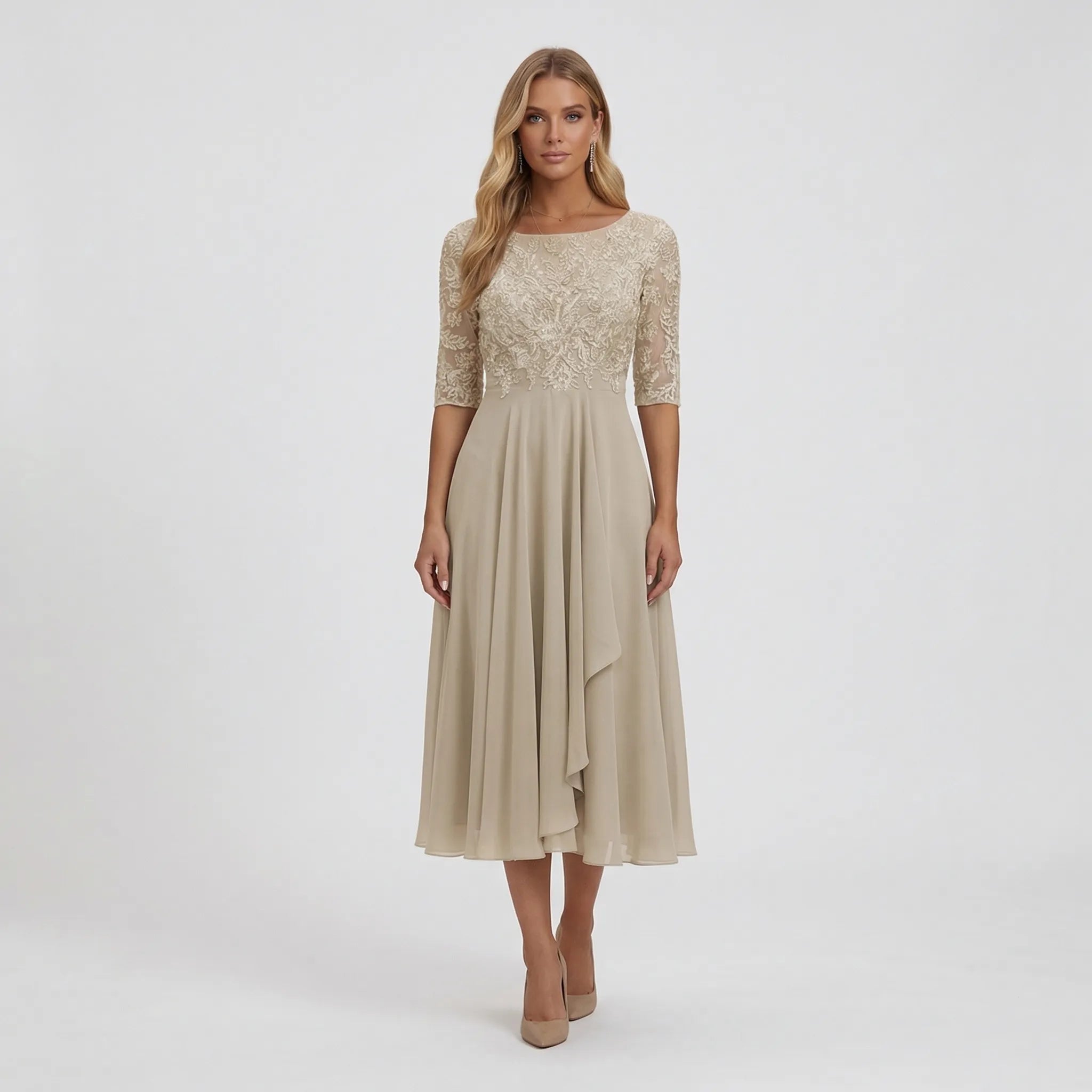 Wieczorowa Sukienka Midi Z Koronkowym Gorsetem - Eleganckie Wyjścia Wieczorowe 