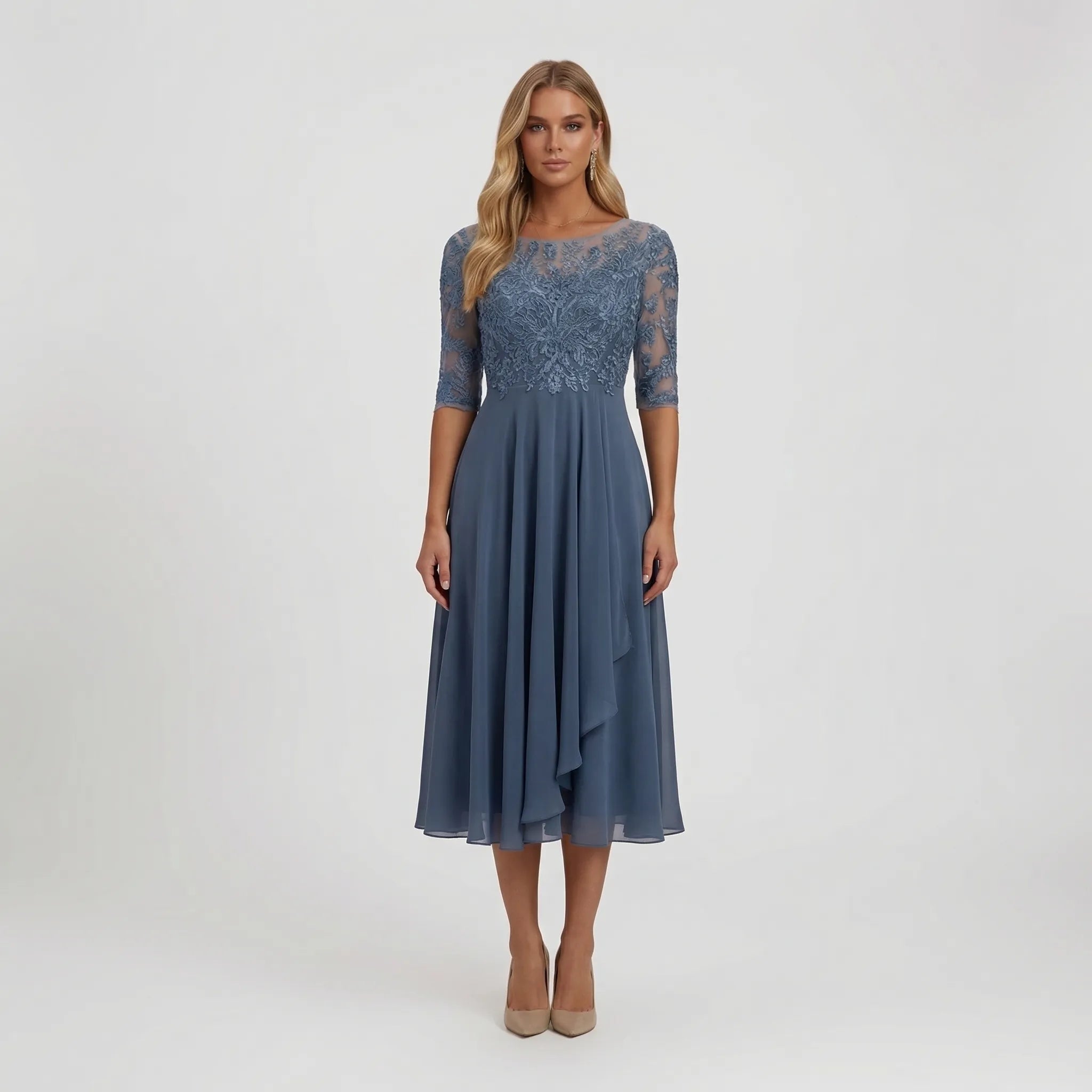 Wieczorowa Sukienka Midi Z Koronkowym Gorsetem - Eleganckie Wyjścia Wieczorowe 