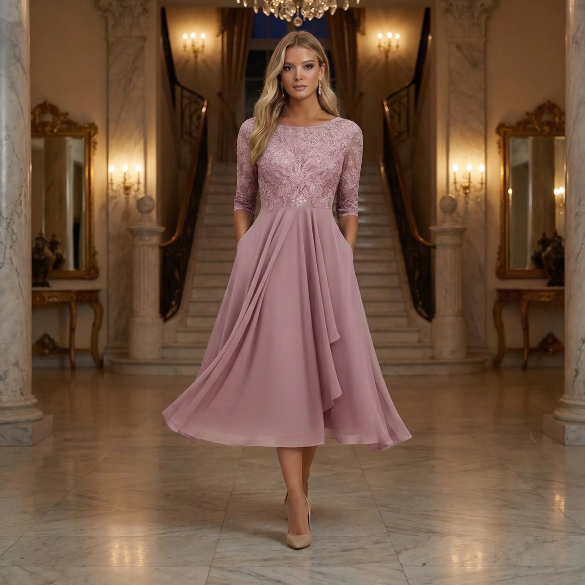 Wieczorowa Sukienka Midi Z Koronkowym Gorsetem - Eleganckie Wyjścia Wieczorowe 