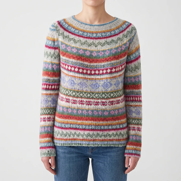 Wzorzysty Sweter Damski Z Okrągłym Dekoltem - Codzienne Spacery 