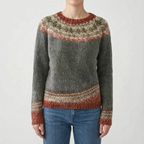 Wzorzysty Sweter Damski Z Okrągłym Dekoltem - Codzienne Spacery 