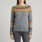 Wzorzysty Sweter Damski Z Okrągłym Dekoltem - Codzienne Spacery 