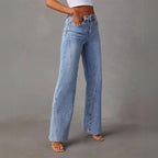Nora – Damskie Jeansy Casual z Szerokimi Nogawkami i Wysokim Stanem