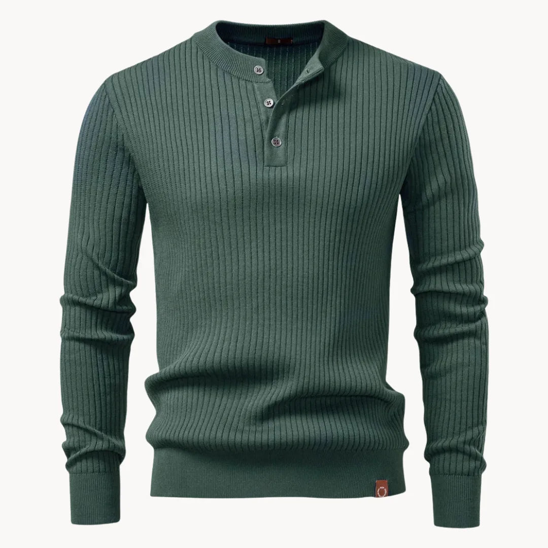 Kuba – Męski Casualowy Sweter z Okrągłym Dekoltem i Zapięciem na Guziki do Codziennego Użytku