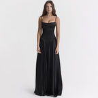 Leontyna – Elegancka Sukienka Maxi Satynowa z Wiązaniem na Plecach