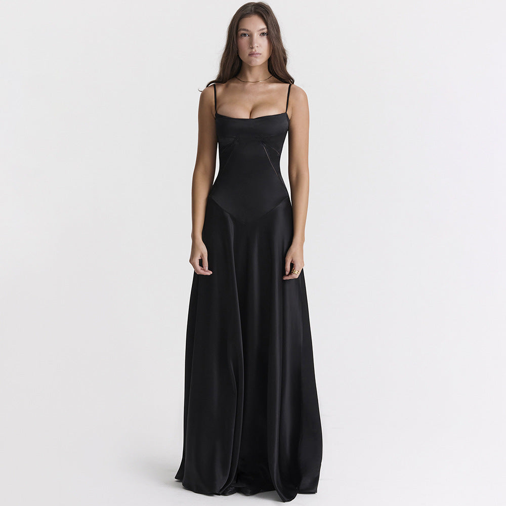 Leontyna – Elegancka Sukienka Maxi Satynowa z Wiązaniem na Plecach