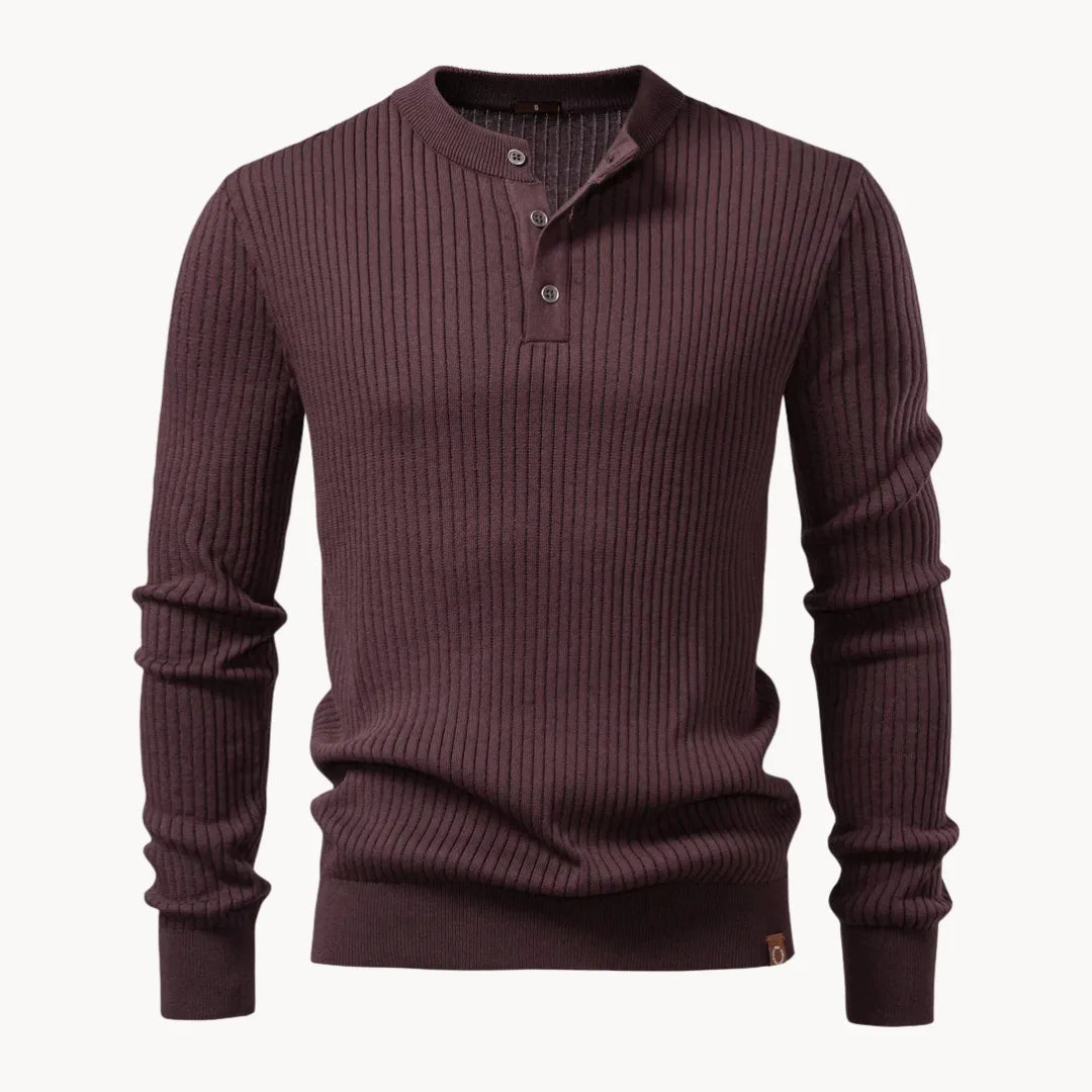 Kuba – Męski Casualowy Sweter z Okrągłym Dekoltem i Zapięciem na Guziki do Codziennego Użytku