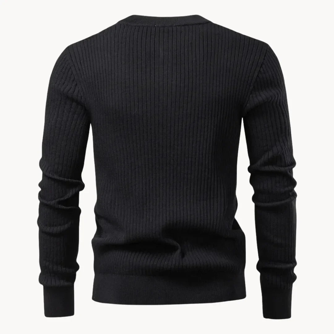 Kuba – Męski Casualowy Sweter z Okrągłym Dekoltem i Zapięciem na Guziki do Codziennego Użytku
