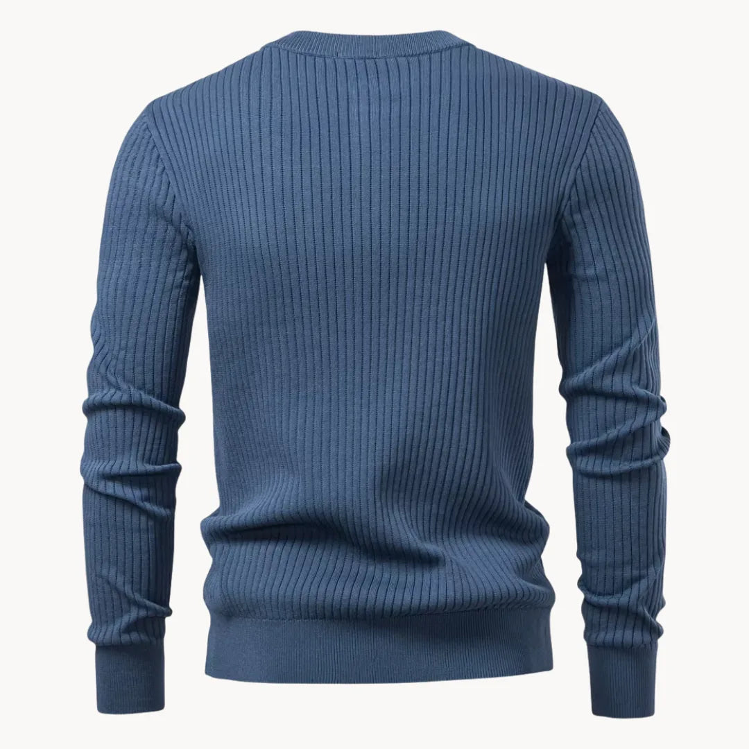 Kuba – Męski Casualowy Sweter z Okrągłym Dekoltem i Zapięciem na Guziki do Codziennego Użytku