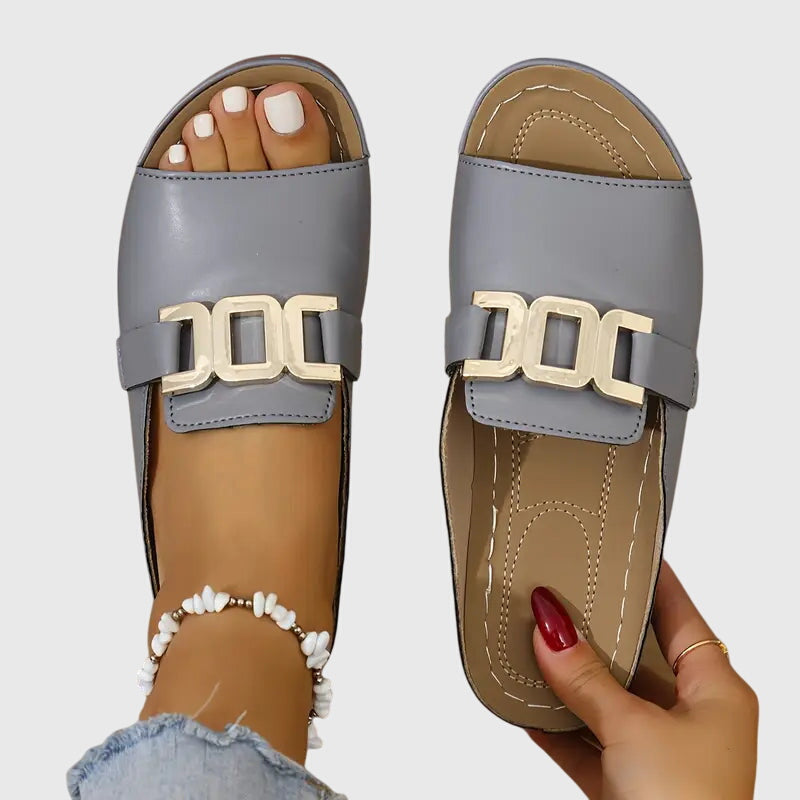Sibilla – Women's Slides with Decorative Buckle and Wide Strap Elegant