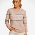 Klara – Pulover de damă cu guler înalt, tricotat, cu model de fulgi de zăpadă, casual